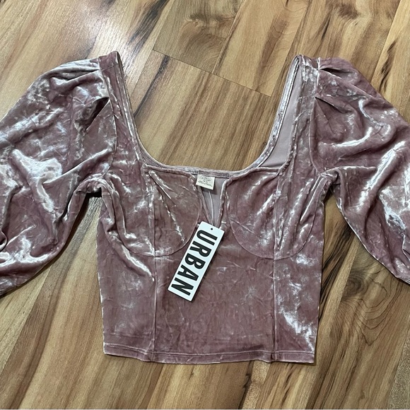 NWT Urban Outfitters Mauve crushed Velvet Puff Sleeves Crop Top Sz M Fairycore - Picture 2 of 8